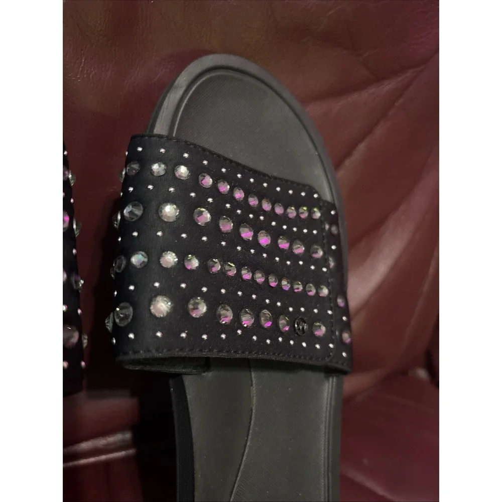 Michael Kors MK Rhinestone Diamond Black Slides Sz 8